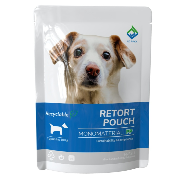 recyclable retort pouch for wet pet food
